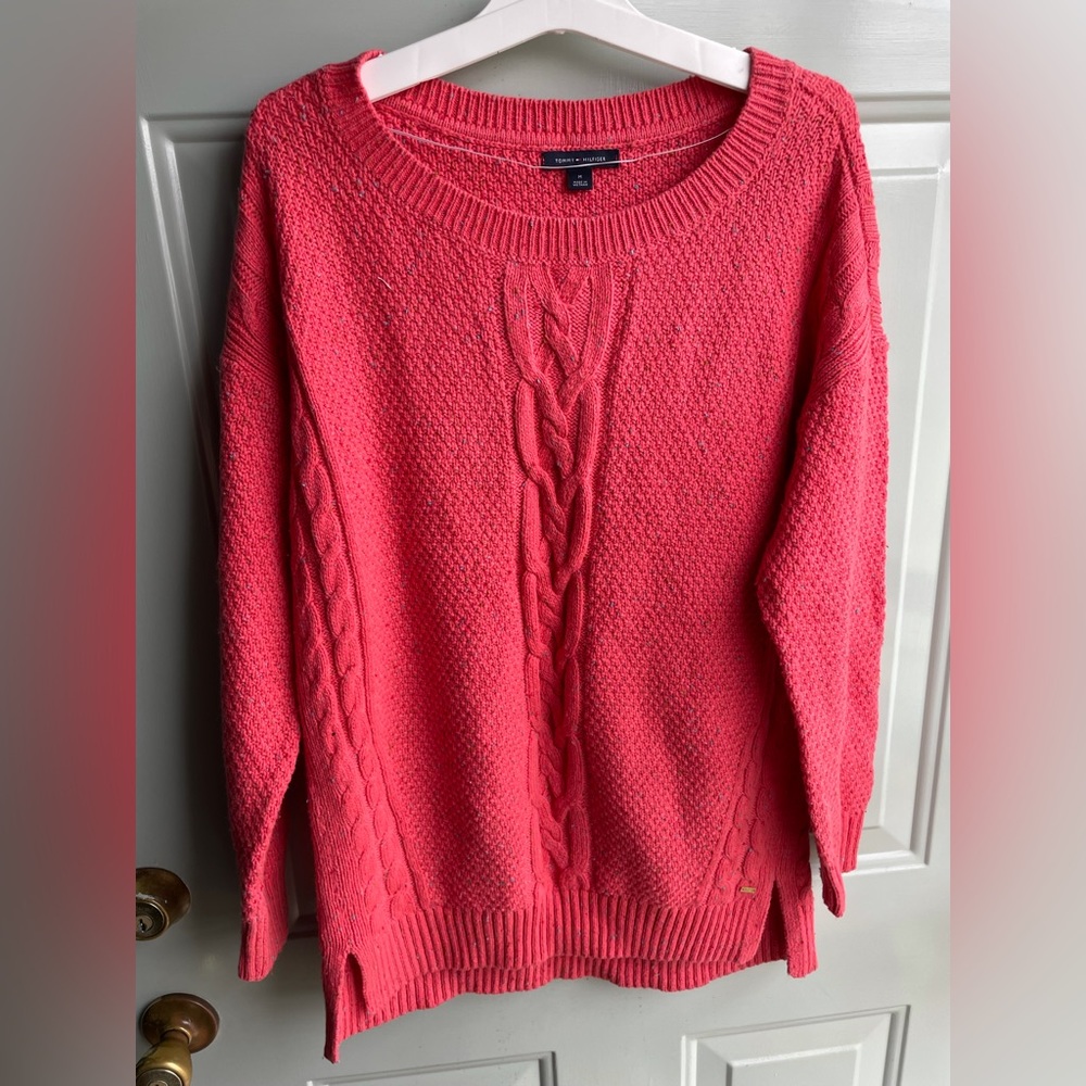 Womens Tommy Hilfiger pink chunky cable knit sweater medium